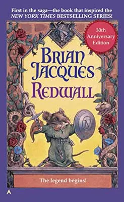 Redwall: A Tale From Redwall by Brian Jacques with illustrated mousse with sword and shield wearing robe