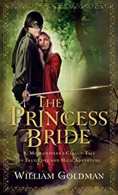 The Princess Bride by William Goldman book cover with woman in red leaned into masked man with sword