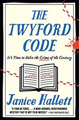 The Twyford Code by Janice Hallett book coveer with open book with lined but blank pages