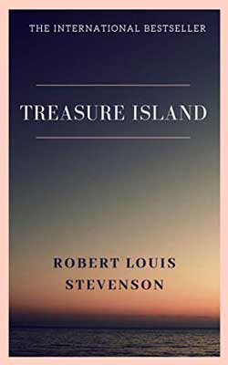 Treasure Island by Robert Louis Stevenson book cover with sunset like sky over darkening water
