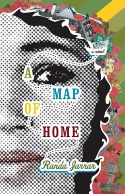 A Map of Home by Randa Jarrar book cover with black and white pixelated image of half a person's face