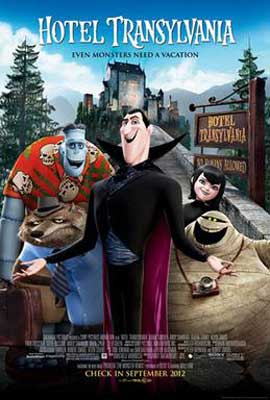 Hotel Transylvania Movie Poster with animated vampire, mummy, and Frankenstein characters