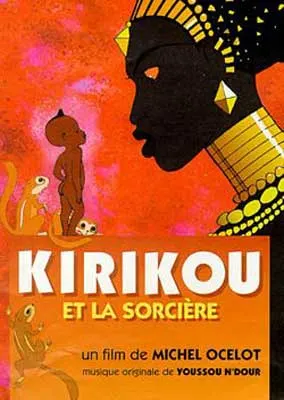Kirikou and the Sorceress Film Poster with small child with animals talking to a sorceress