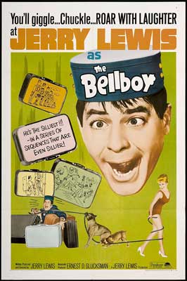 The Bellboy Film Poster with image of person's face wearing a hat on green background