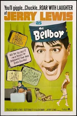 The Bellboy Film Poster with image of person's face wearing a hat on green background