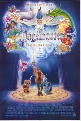 The Pagemaster Movie Poster with person in middle and people above in magically fog-like bubble
