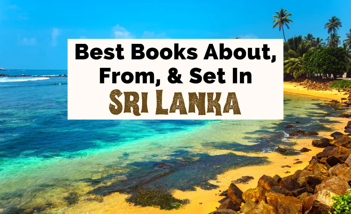 Books About Sri Lanka featured image with blue and turquoise water and yellow brown shore with tropical trees