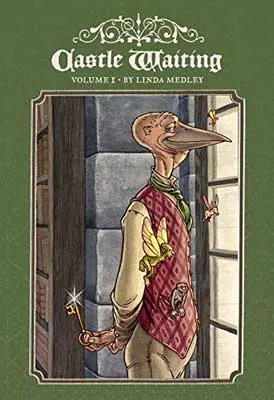 Castle Waiting by Linda Medley book cover with illustrated bird in human clothing looking out a window