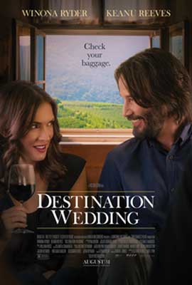 Destination Wedding Movie Poster with two people sitting in front of window and looking at each other