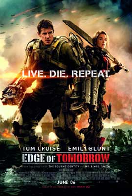 Edge of Tomorrow Movie Poster with two people in heavy fighting suits with weapons
