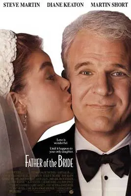 Father of the Bride Movie Poster with white woman in wedding gown kissing older white man on cheek