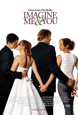 Imagine Me and You Movie Poster with two people in black suits and two people in white coupled off but two people in white are holding hands