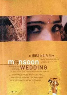 Monsoon Wedding Movie Poster with person looking over veil of movie title and credits