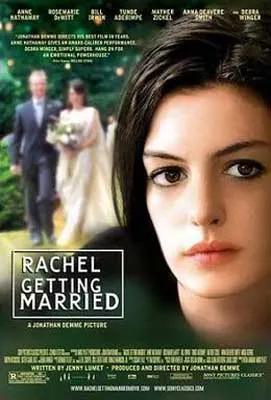 Rachel Getting Married Movie Poster with person's face up close and bride with father walking in distance in background