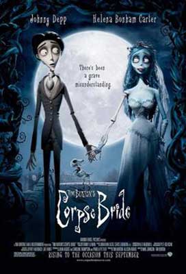 The Corpse Bride Movie Poster with animated zombie like bridge and groom holding hands