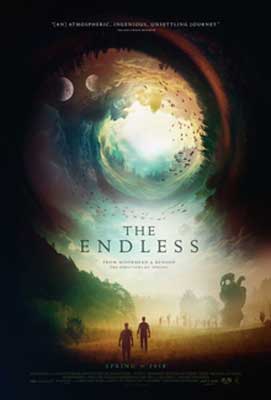 The Endless Movie Poster with people walking across a landscape with vast solar system scape above