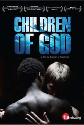 Children of God Movie Poster with mostly black and white image of two people intimately standing together