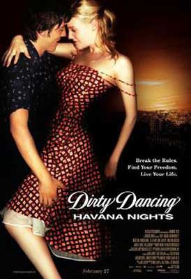 Dirty Dancing Havana Nights Movie Poster with person in red dress and person in shirt and pants dancing intimately together