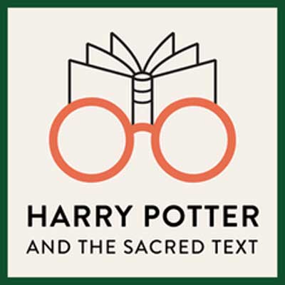 Harry Potter And The Sacred Text podcast with graphics with orange glasses and book icons