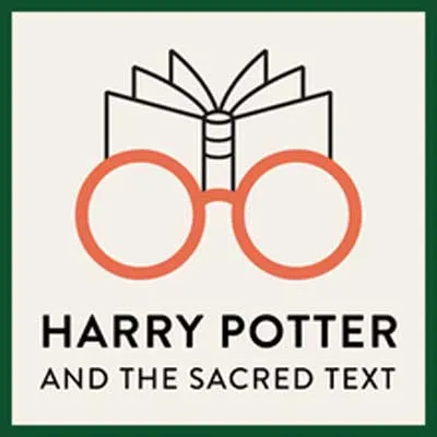 Harry Potter And The Sacred Text podcast with graphics with orange glasses and book icons