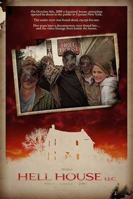 Hell House LLC Movie Poster with image of photograph of people with blood like puddle around it