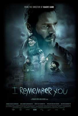 I Remember You Movie Poster with images of people from movie in blue, black, and foggy like tint with houses in the background