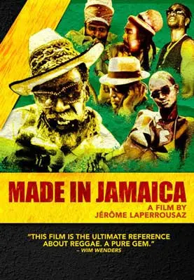 Made in Jamaica Movie Poster with image of people in hats and sunglasses with yellow, red, and green colors