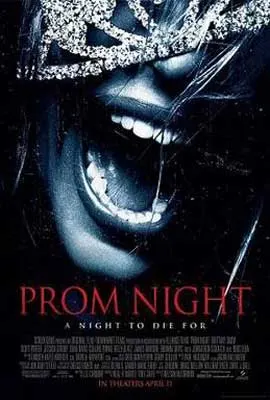 Prom Night Movie Poster with person with mask and close up of their mouth yelling