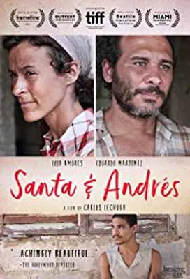 Santa & Andres Movie Poster with two images of people in plaid shirts