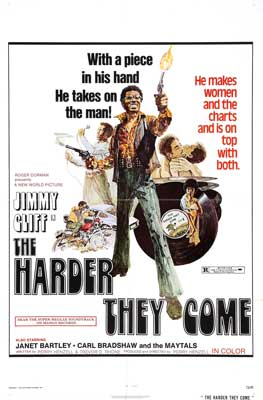 The Harder They Come Movie Poster with image of Black man, people embraced, and record