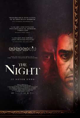 The Night Movie Poster with image of half of two people's faces with redish tint
