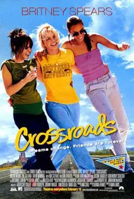 Crossroads Movie Poster with image of three young people in jeans and tops with arms around each other, a road, and a blue cloudy sky