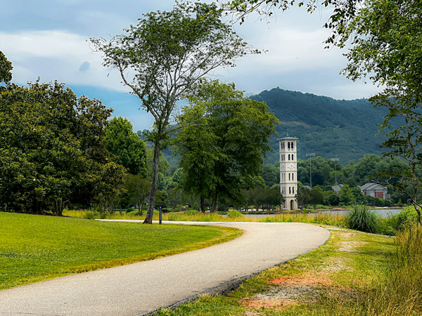 Furman University clock tower and paved path