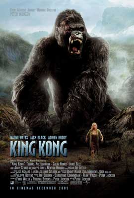 King Kong Movie Poster with giant black ape and person standing below