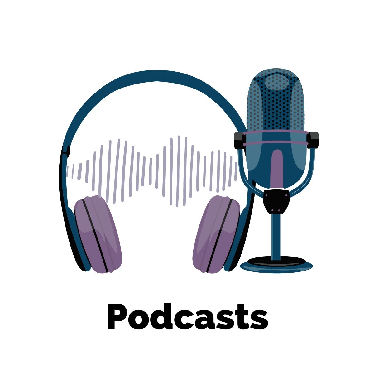 Podcasts On The Uncorked Librarian with graphic of microphone, headphones and digital sound bars in deep blue and purple coloring