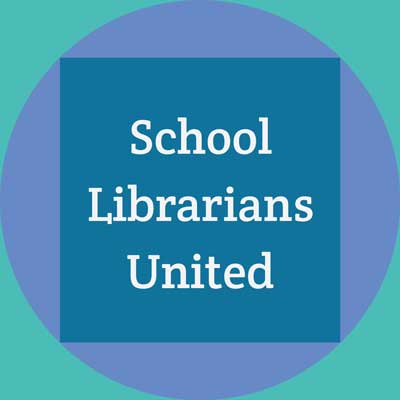 School Librarians United Podcast cover with blue square, purple circle, and then green border