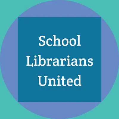 School Librarians United Podcast cover with blue square, purple circle, and then green border