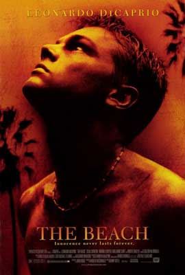 The Beach Movie Poster with image of person looking up and the entire image is tinted with red and orange along with black shadows