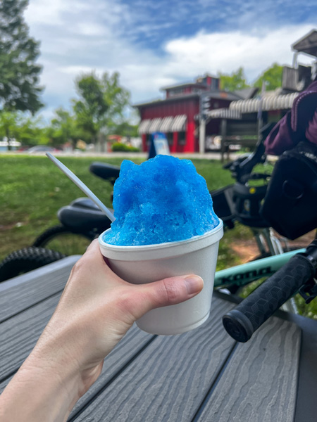 Blue Italian ice at Whistle Stop at the American Cafe