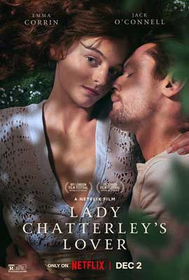 Lady Chatterley's Lover Movie Poster with image of two people snuggling on green grass