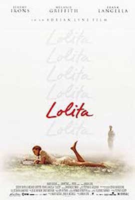 Lolita Movie Poster with image of person laying on ground with one leg kicked up in the air