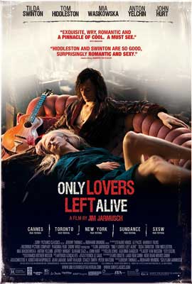 Only Lovers Left Alive Movie Poster with image of woman laying across guy on couch