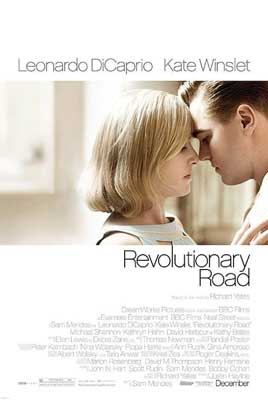 Revolutionary Road Movie Poster with white man touching nose to nose with white blonde woman