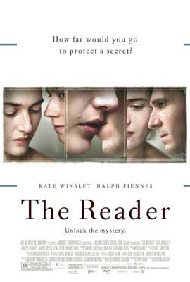 The Reader Movie Poster with image of different people's faces and side profiles from the movie