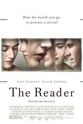 The Reader Movie Poster with image of different people's faces and side profiles from the movie