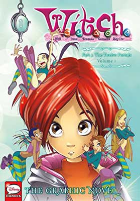 W.I.T.C.H. by Elisabetta Gnone book cover with illustrated person with big eyes and bright red hair and smaller people around them