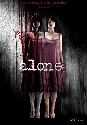 Alone Movie Poster with image of person doubled and one image is bleeding all over