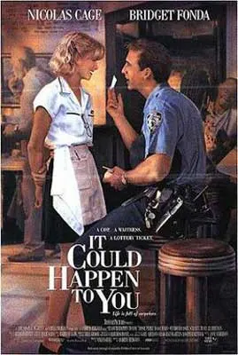 It Could Happen to You Movie Poster with image of police officer showing ticket to blonde waitress in white blouse and apron