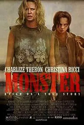 Monster Movie Poster with image of two people in muted colored clothing standing with one behind the other