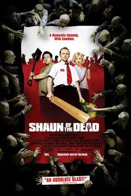 Shaun of the Dead Movie Poster with image of group of people in v like formation and person in front has a board in his hand